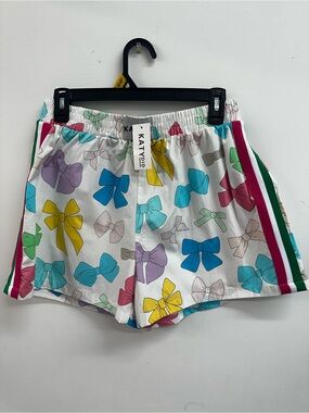 Katydid White Bow-Print Elastic Waist Shorts NWT